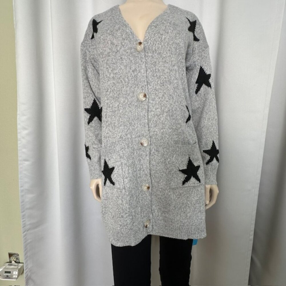 CUPSHE Women's Star Print Button-Front Cardigan Long Sleeve Size Med NWT